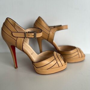 Christian Louboutin Nude Leather Open-Toe Heels